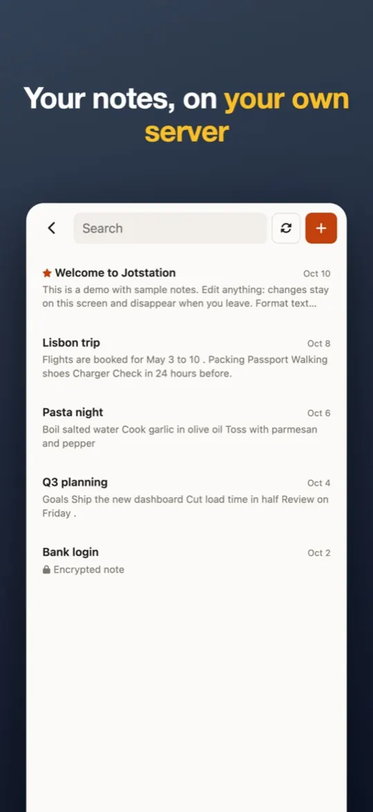 Note list with search