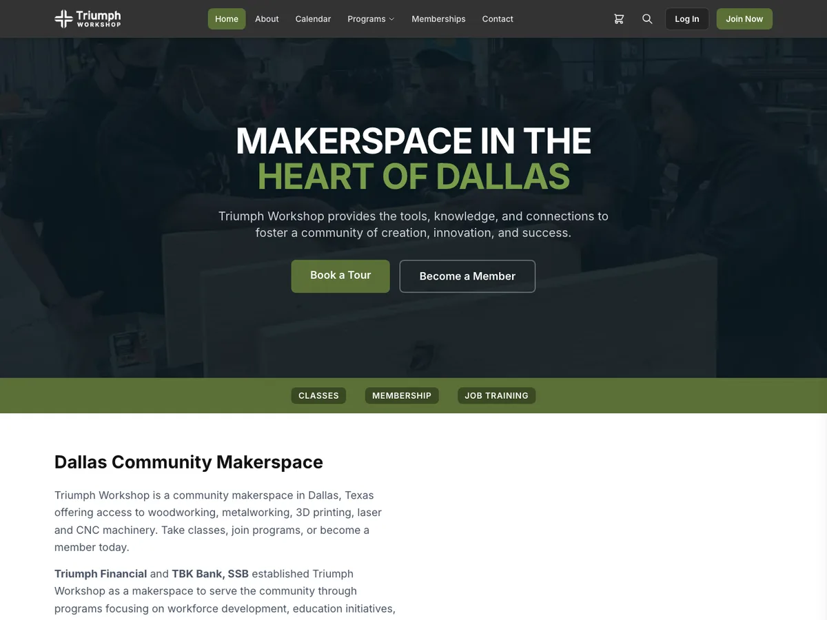 Triumph Workshop home page, a site we built and run, loading in 0.4 seconds.